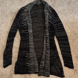 Eileen Fisher Black and Gray Striped Cardigan